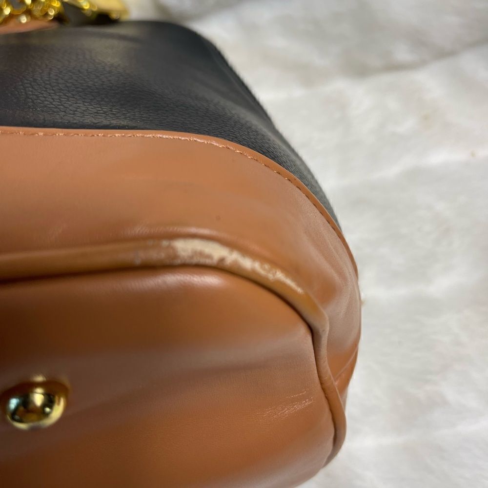 Joy & IMAN faux leather black and brown satchel bag with gold tone accen… - Picture 10 of 11